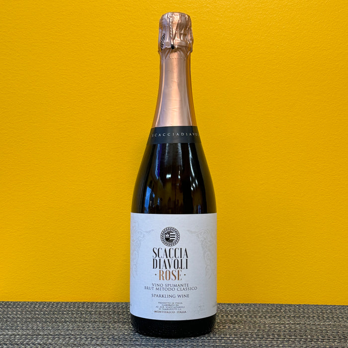 A bottle of Scacciadiavoli Rose Vino Spumante