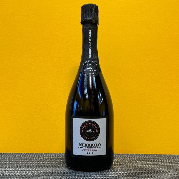 A bottle of Cascina Bric Nebbiolo Brut Rose wine