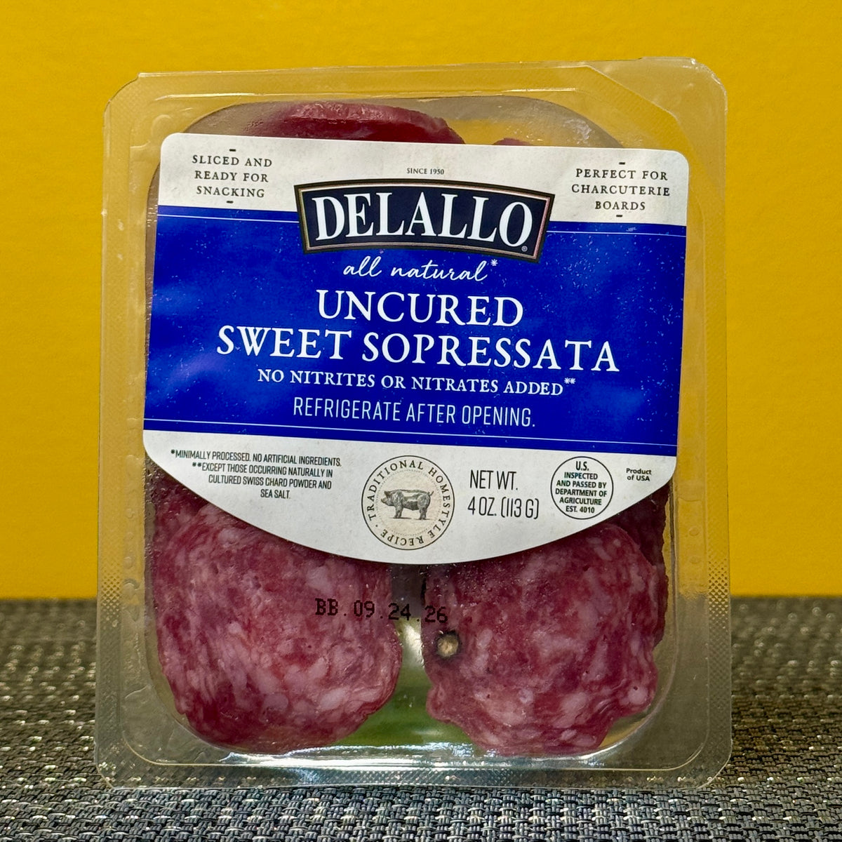 Charcuterie - Delallo Sweet Sopressata Sliced, 4 oz