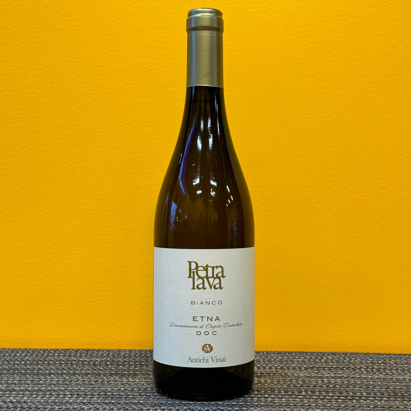 A bottle of Petra Lava Etna Bianco white wine