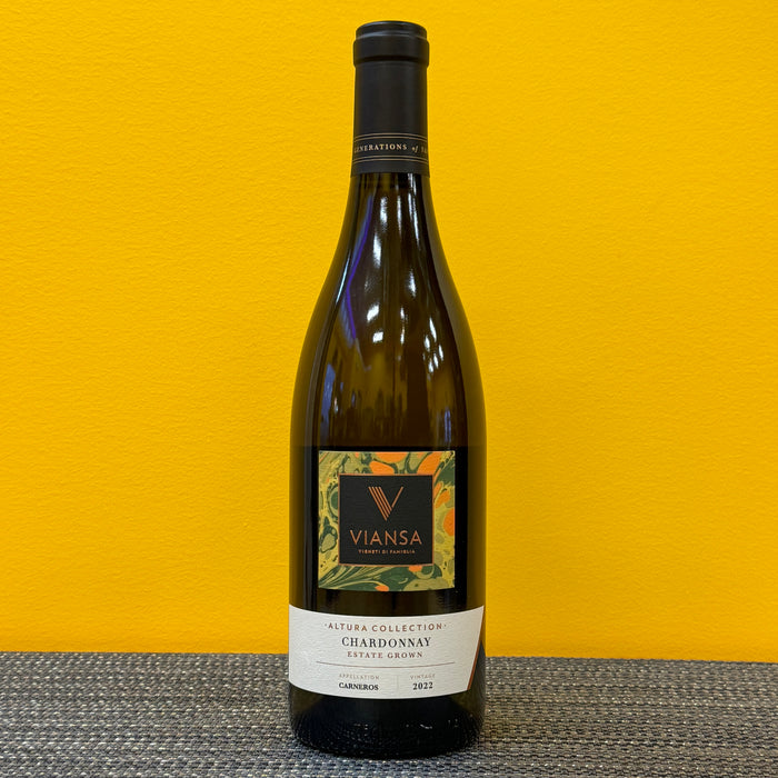 A bottle of Viansa Chardonnay white wine