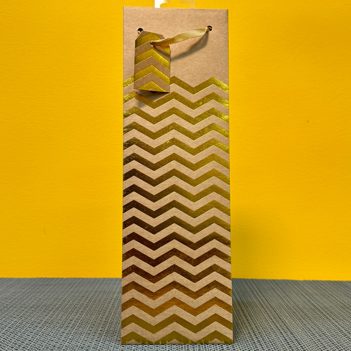 Wine Gift Bags - Kraft & Gold Chevron