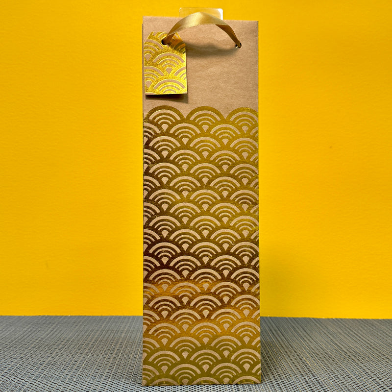 Wine Gift Bags - Kraft & Gold Wave